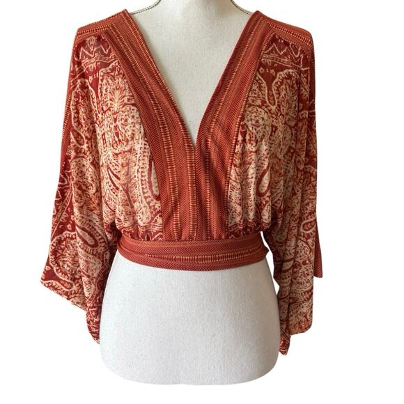 Beyond the Radar Burnt Orange Cropped Boho Top Small - Picture 1 of 4